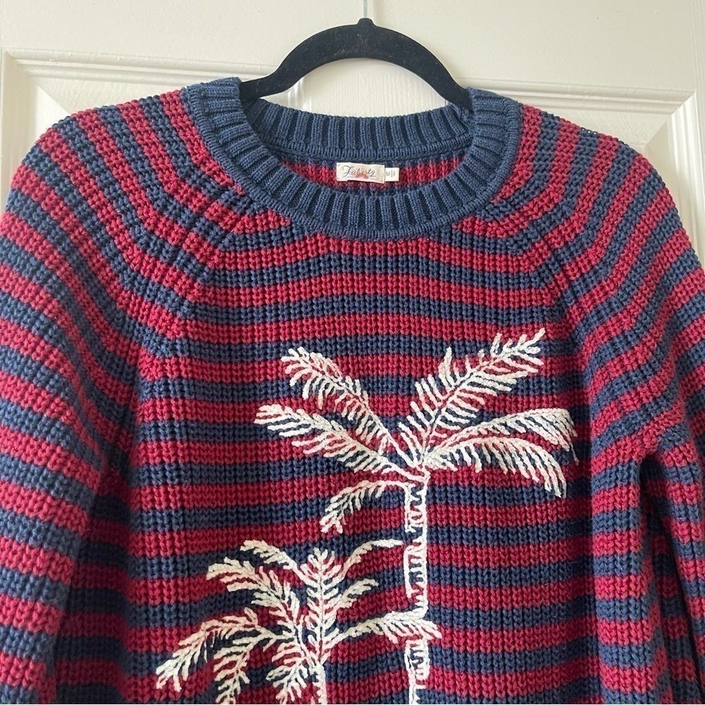Faherty Palm Tree Sweater Medium Striped Cotton Knit Burgundy Navy Blue ASO - Picture 6 of 17